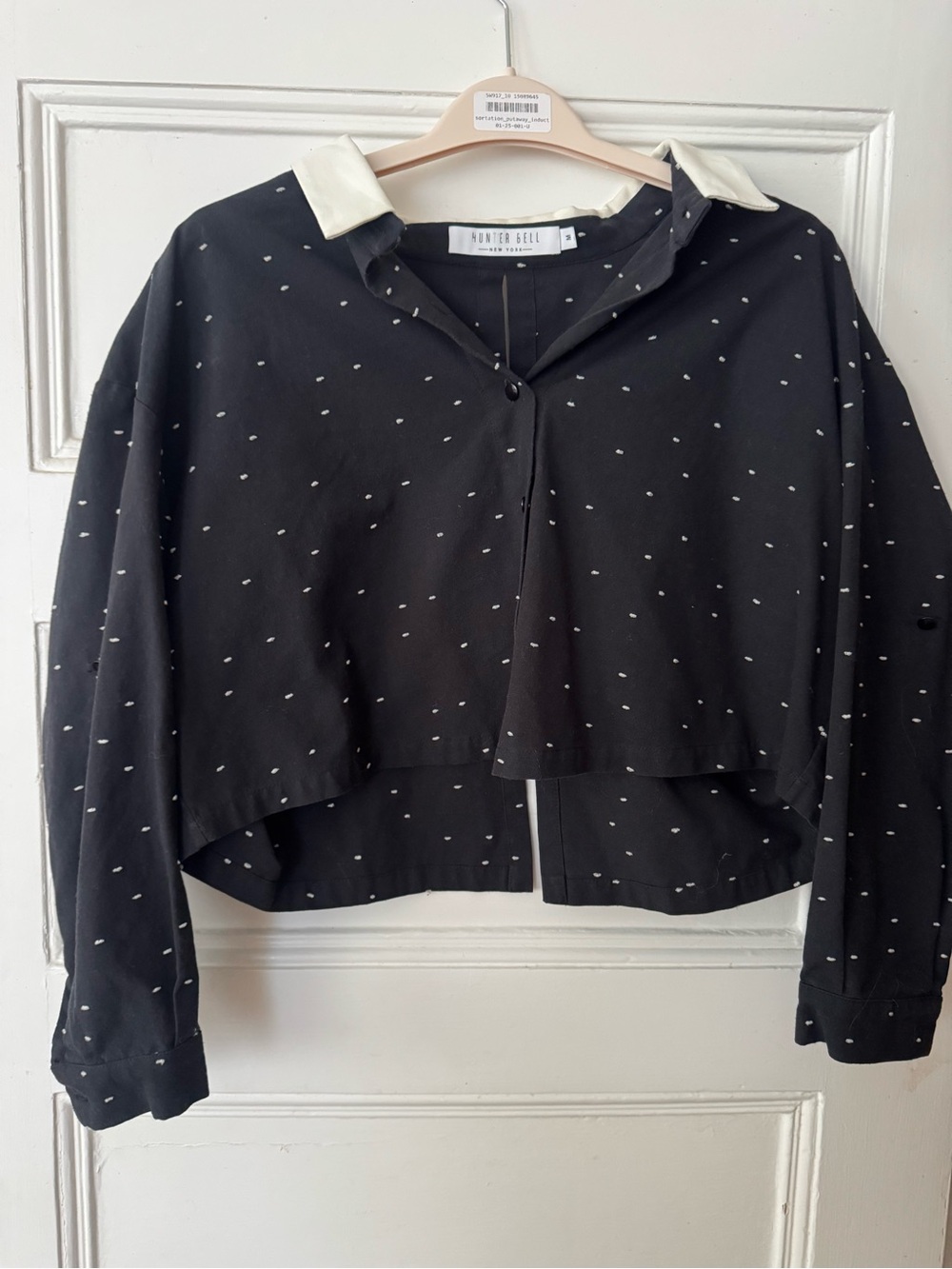 HUNTER BELL Black Cropped Long Sleeve with White Collar and Dot Print